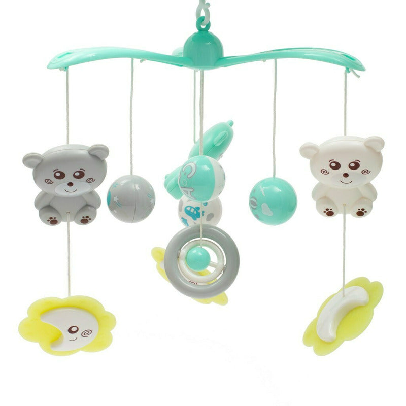 Carusel muzical, BabyMix, Pentru patut bebelusi, Cu proiectii, Cu melodii si sunete ale naturii, Cu 10 jucarii si ceas de jucarie pe suport, Mint