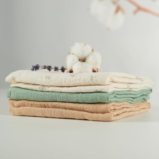 ONINO - Muselina multifunctionala din bumbac 100% organic, HUG.me, Pure Nature, x3 bucati, 60 x 60 cm, certificata GOTS