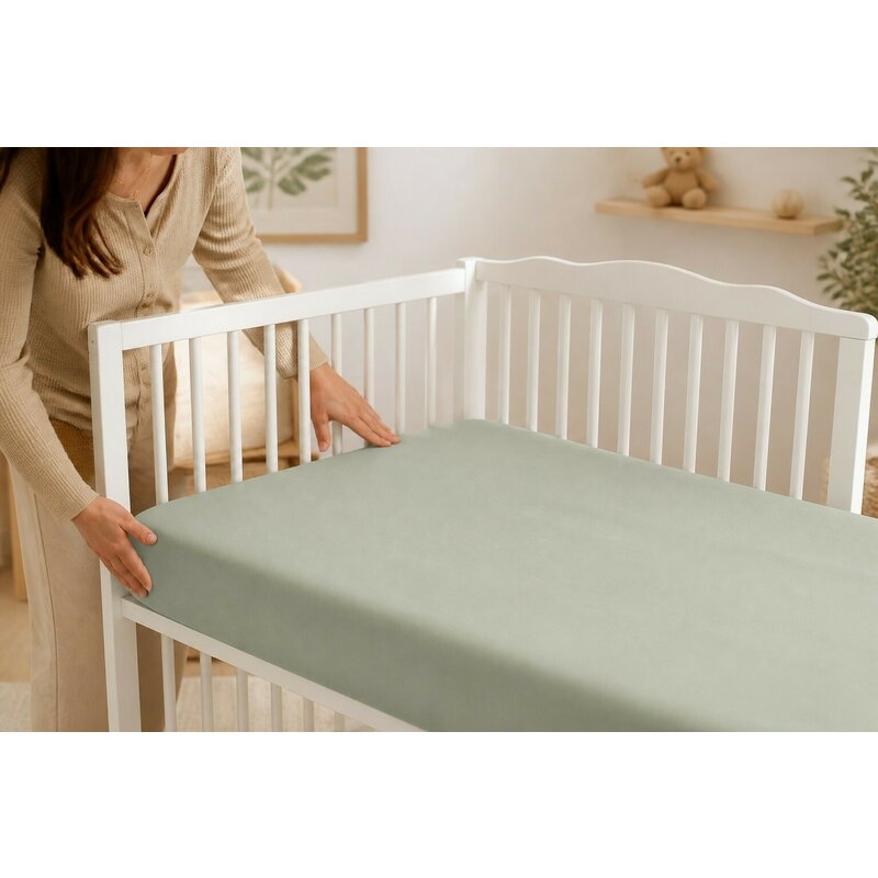 Cearceaf cu elastic, MimiNu, Jerse, Pentru patut 120X60 cm, Material certificat Oeko Tex Standard 100, Olive
