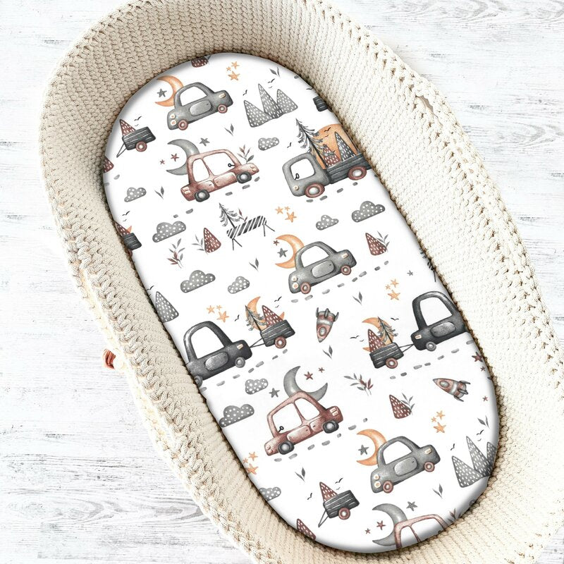 Cearșaf cu elastic MimiNu Cars Grey 80x35 cm