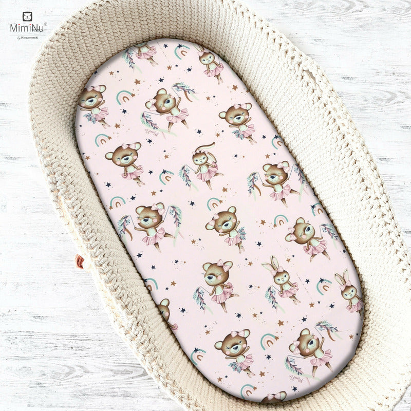 Cearșaf cu elastic MimiNu 80x35 cm pentru landou, model Little Ballerina Pink