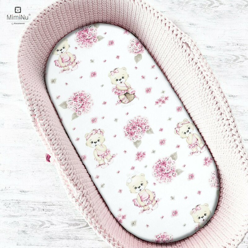 Cearșaf cu elastic MimiNu 80x35 cm pentru landou, model Pink Ballerina