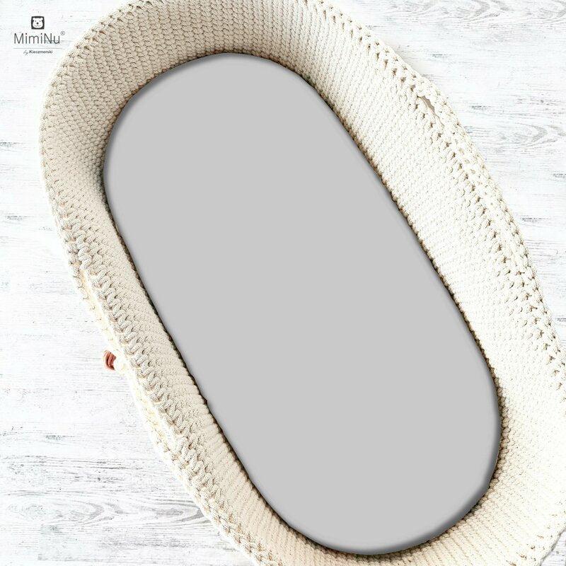 Cearșaf cu elastic MimiNu 80x35 cm pentru landou, model Gray (jerseu)