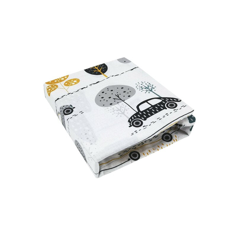 Cearceaf cu elastic, MimiNu, Pentru pat 160x80 cm, Din bumbac certificat Oeko Tex Standard 100, Childrens Journey Grey