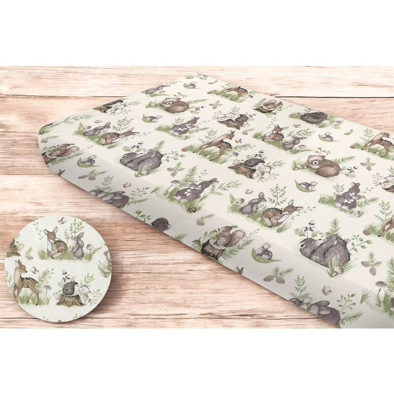 Cearceaf cu elastic, MimiNu, Pentru pat 160x80 cm, Din bumbac certificat Oeko Tex Standard 100, Design, Calm Forest Natural