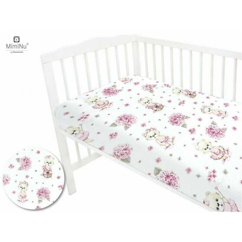 Cearșaf cu elastic MimiNu Pink Ballerina, 160x80 cm