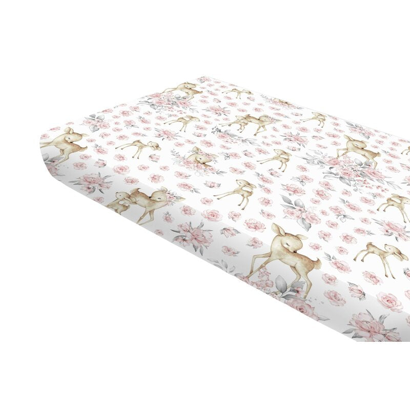 Cearceaf cu elastic, MimiNu, Pentru pat 160x80 cm, Din bumbac certificat Oeko Tex Standard 100, Sweet Deer Pink