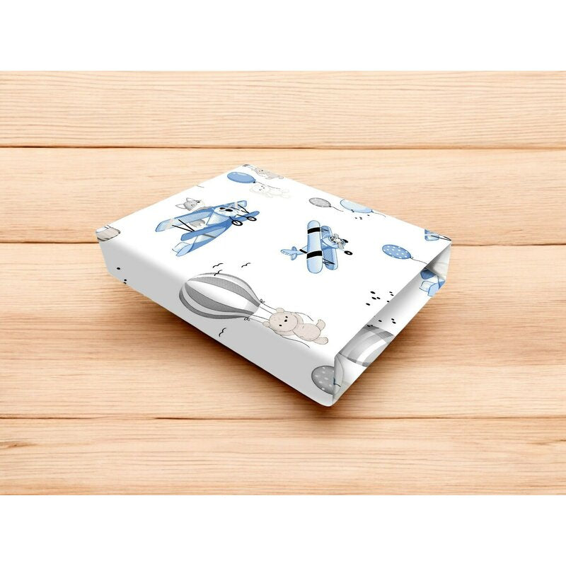 Cearceaf cu elastic, MimiNu, Pentru patut 120X60 cm, Din bumbac certificat Oeko Tex Standard 100, Blue Plane