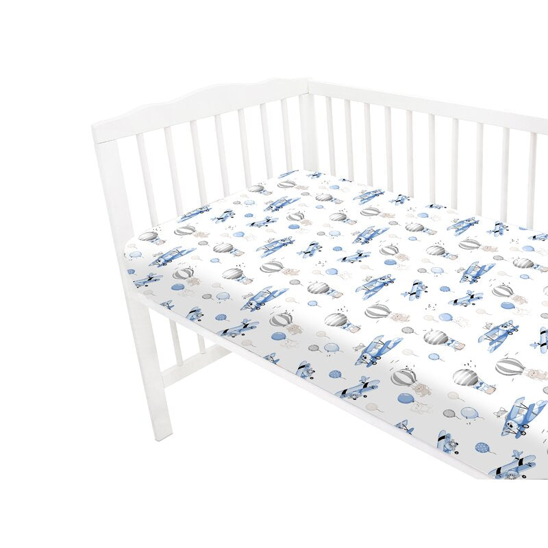 Cearșaf cu elastic MimiNu Blue Plane, 120x60 cm