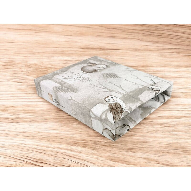 Cearceaf cu elastic, MimiNu, Pentru patut 120X60 cm, Din bumbac certificat Oeko Tex Standard 100, Design, Woodland