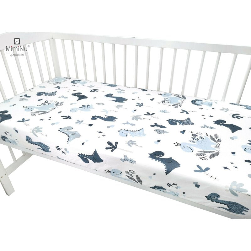 Cearșaf cu elastic MimiNu Dino Granat, 120x60cm