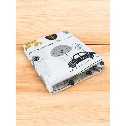 Cearceaf cu elastic, MimiNu, Pentru patut 140X70 cm, Din bumbac certificat Oeko Tex Standard 100, Childrens Journey Grey