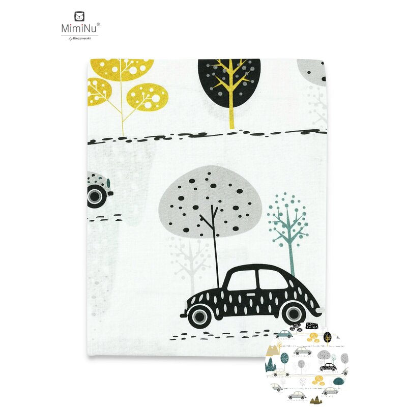 Cearșaf cu elastic MimiNu Childrens Journey Grey, 140x70cm