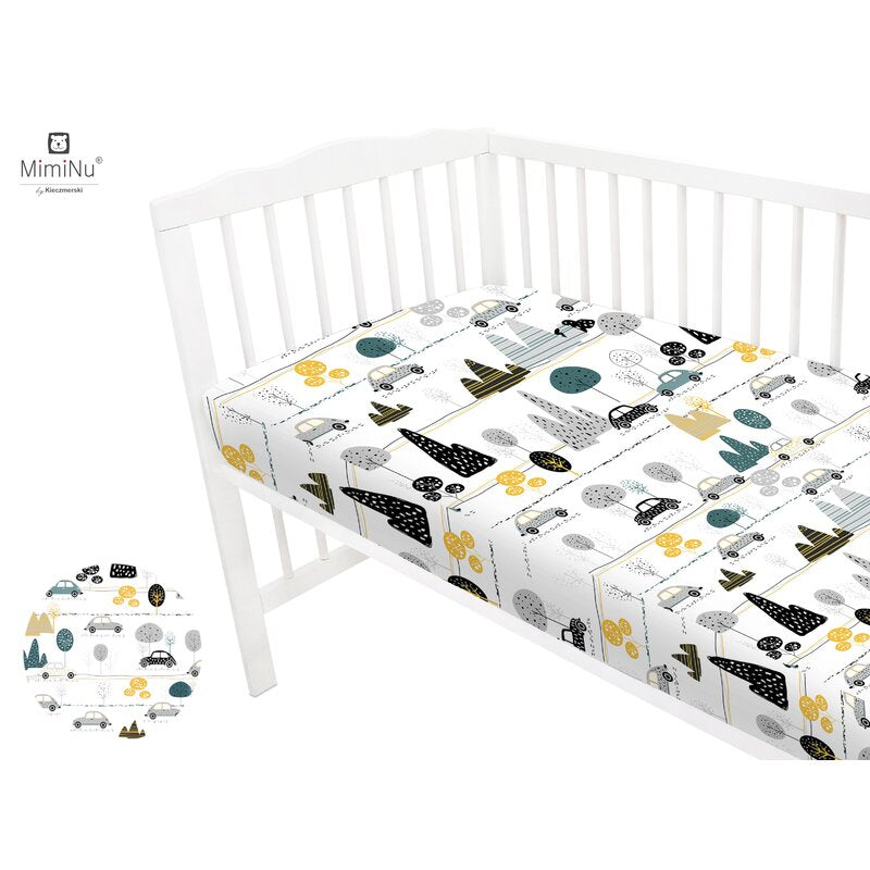 Cearșaf cu elastic MimiNu Childrens Journey Grey, 140x70cm