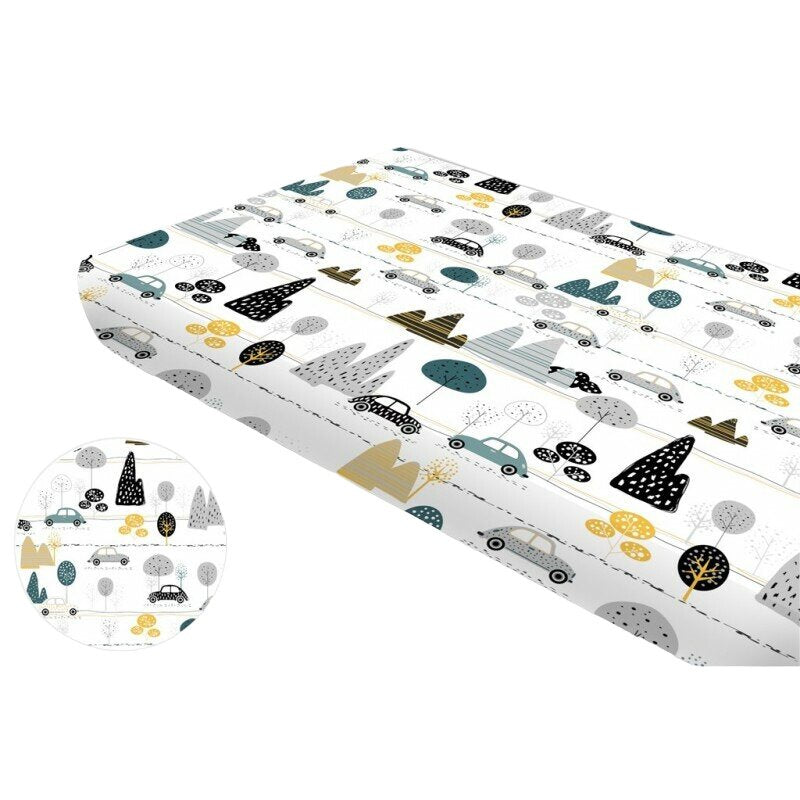 Cearceaf cu elastic, MimiNu, Pentru patut 140X70 cm, Din bumbac certificat Oeko Tex Standard 100, Childrens Journey Grey