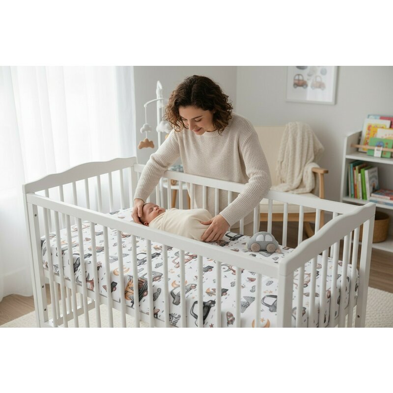 Cearceaf cu elastic, MimiNu, Pentru patut 140X70 cm, Din bumbac certificat Oeko Tex Standard 100, Design, Cars Grey