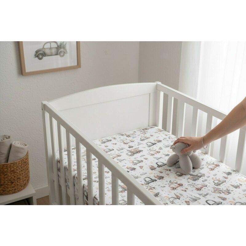 Cearceaf cu elastic, MimiNu, Pentru patut 140X70 cm, Din bumbac certificat Oeko Tex Standard 100, Design, Cars Grey
