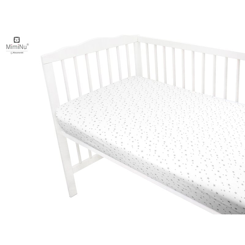 Cearceaf cu elastic, MimiNu, Pentru patut 140X70 cm, Din bumbac certificat Oeko Tex Standard 100, Mini Gray Stars