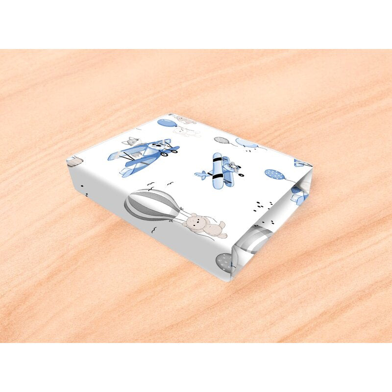 Cearceaf cu elastic, MimiNu, Pentru patut co-sleeper, Leonie, Dimensiune 83 x 50 cm, Din bumbac certificat Oeko Tex Standard 100, Blue Plane