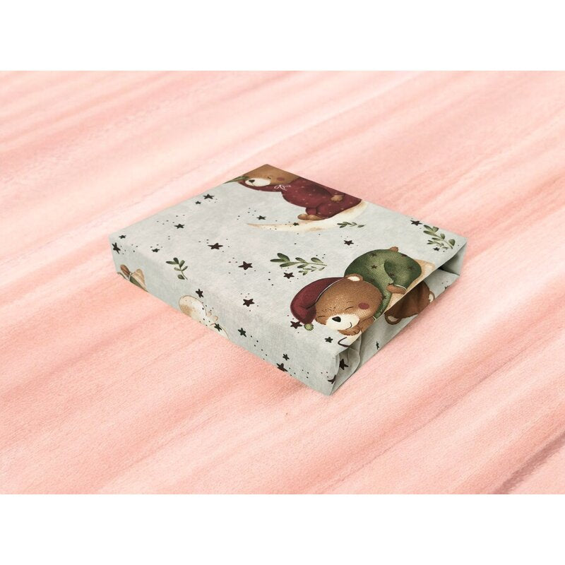 Cearceaf cu elastic, MimiNu, Pentru patut co-sleeper, Vera, Dimensiune 89 x 51 cm, Din bumbac certificat Oeko Tex Standard 100, Teddy Bear On Moon