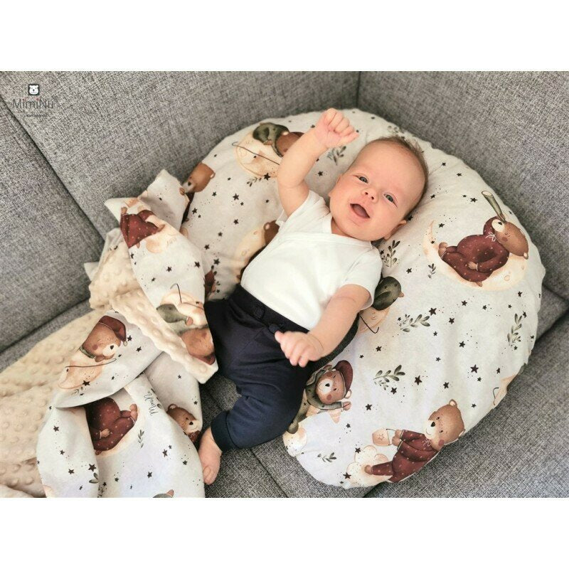 Cearceaf cu elastic, MimiNu, Pentru patut co-sleeper, Vera, Dimensiune 89 x 51 cm, Din bumbac certificat Oeko Tex Standard 100, Teddy Bear On Moon