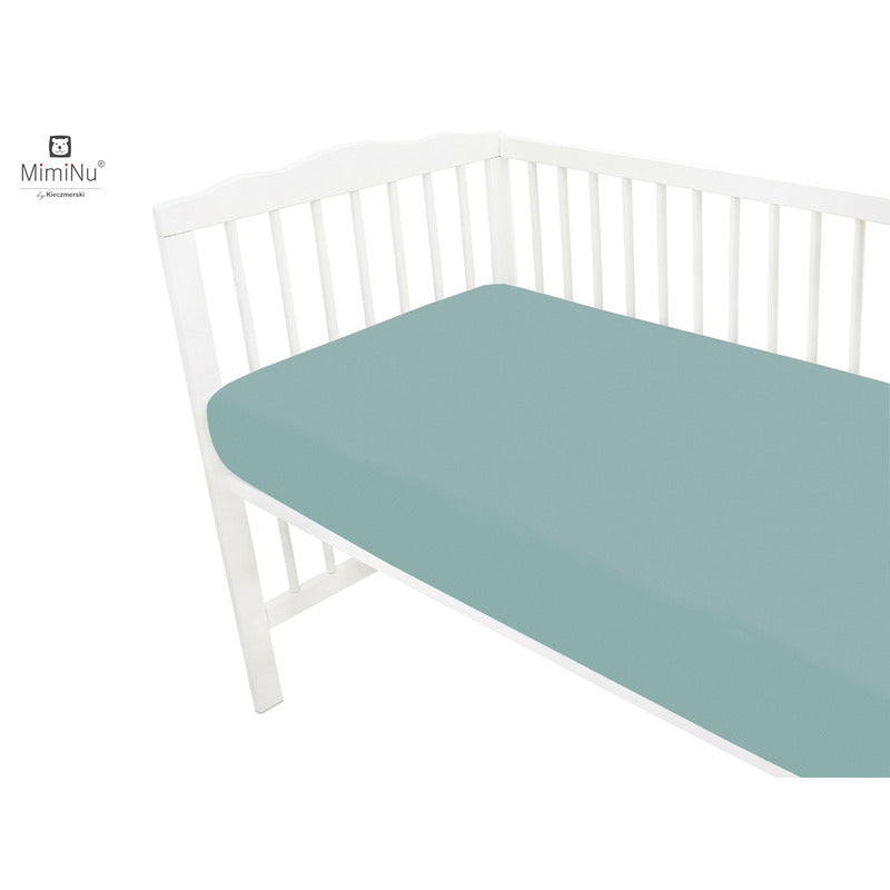 Cearceaf cu elastic, MimiNu, Pentru patut leagan sau patut co-sleeper, Dimensiune 90x40 cm, Din bumbac certificat Oeko Tex Standard 100, Colectia Royal, Nepal Green