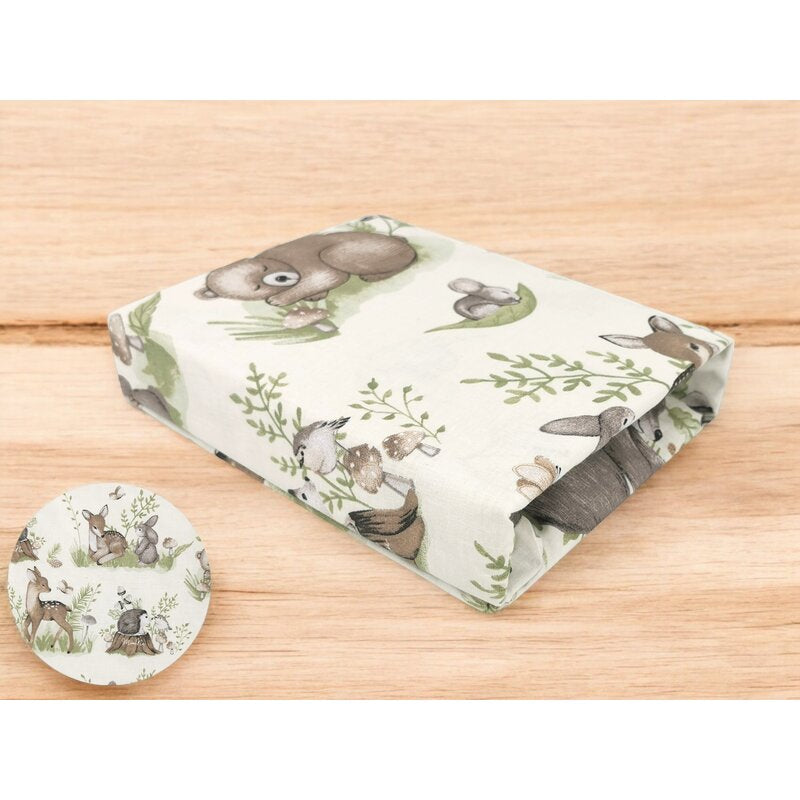 Cearceaf cu elastic, MimiNu, Pentru patut leagan sau patut co-sleeper, Dimensiune 90x40 cm, Din bumbac certificat Oeko Tex Standard 100, Design, Calm Forest Natural