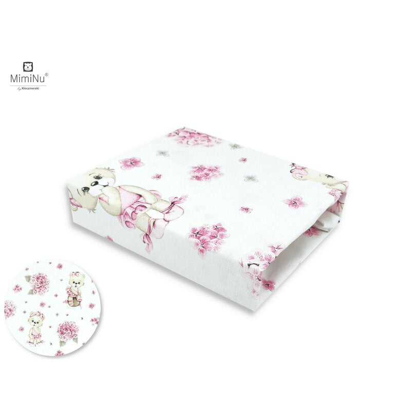 Cearșaf cu elastic MimiNu Pink Ballerina, 90x40 cm