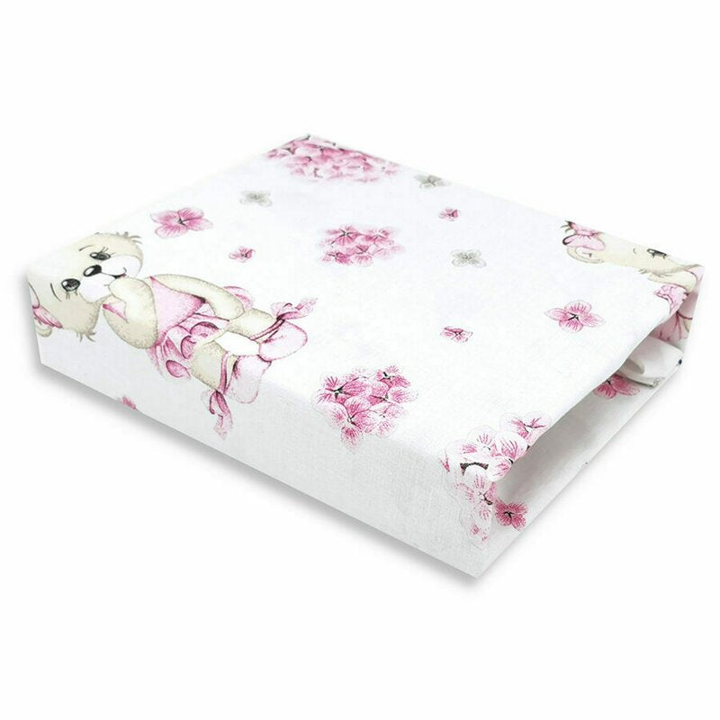 Cearșaf cu elastic MimiNu Pink Ballerina 90x40 cm