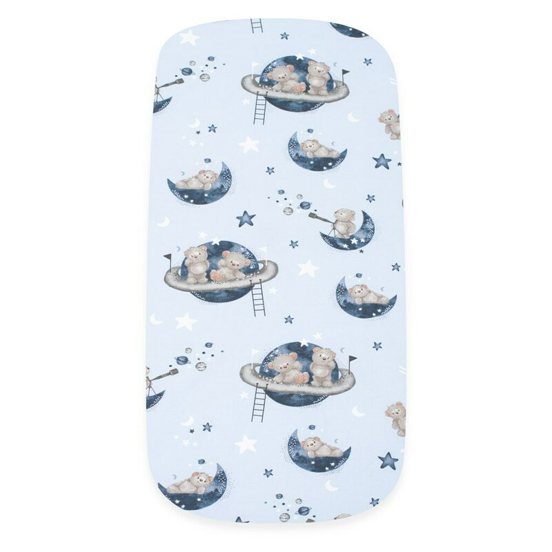 Cearceaf cu elastic, New Baby, Pentru landou, Din Bumbac certificat Oeko-Tex 100, 35 x 75 cm, 0 luni+, Teddy bear in space
