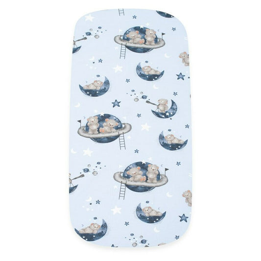 Cearceaf cu elastic, New Baby, Pentru landou, Din Bumbac certificat Oeko-Tex 100, 35 x 75 cm, 0 luni+, Teddy bear in space