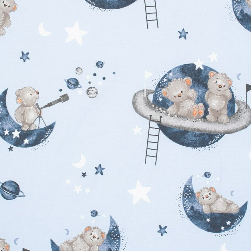 Cearceaf cu elastic, New Baby, Pentru landou, Din Bumbac certificat Oeko-Tex 100, 35 x 75 cm, 0 luni+, Teddy bear in space