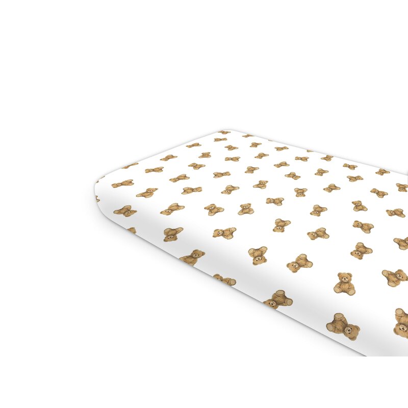 Cearceaf cu elastic, Qmini, Pentru pat 160x80 cm, Din bumbac certificat Oeko Tex Standard 100, Design, Teddy Toys