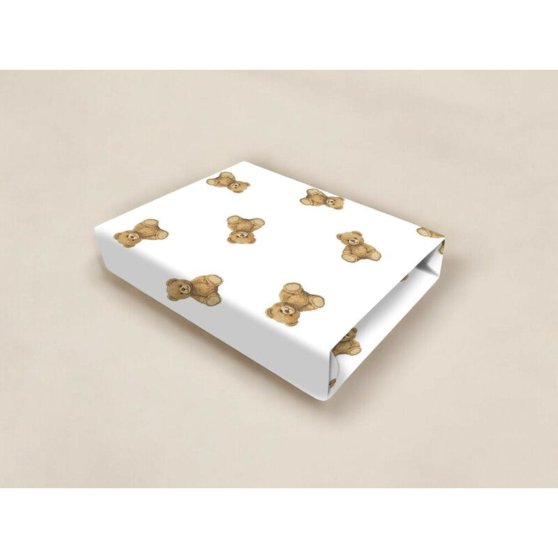 Cearceaf cu elastic, Qmini, Pentru pat 160x80 cm, Din bumbac certificat Oeko Tex Standard 100, Design, Teddy Toys