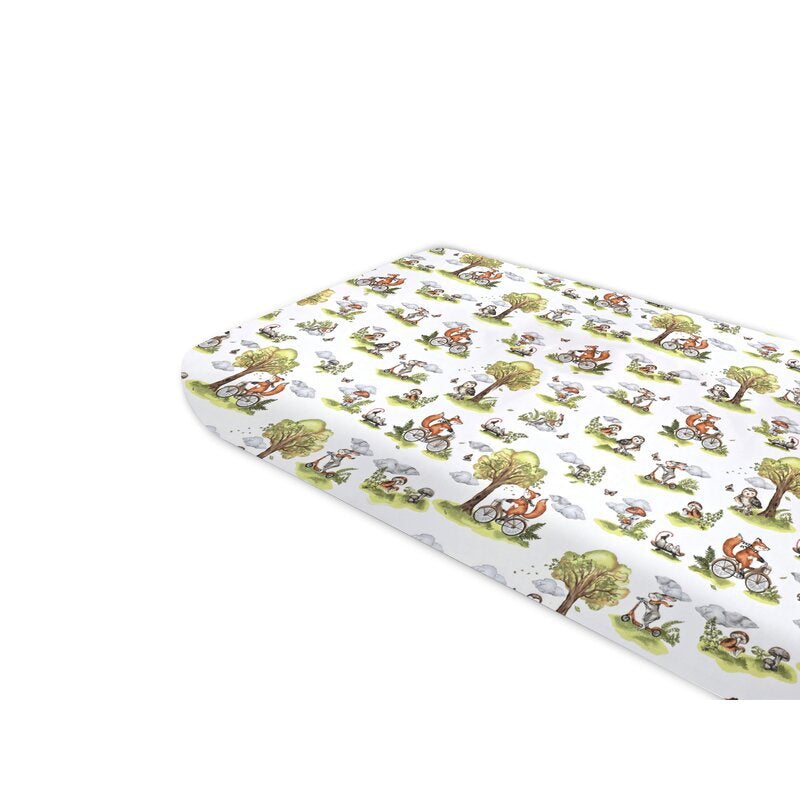 Cearceaf cu elastic Qmini 160x80 cm, Fox on bikes Natural – vedere produs