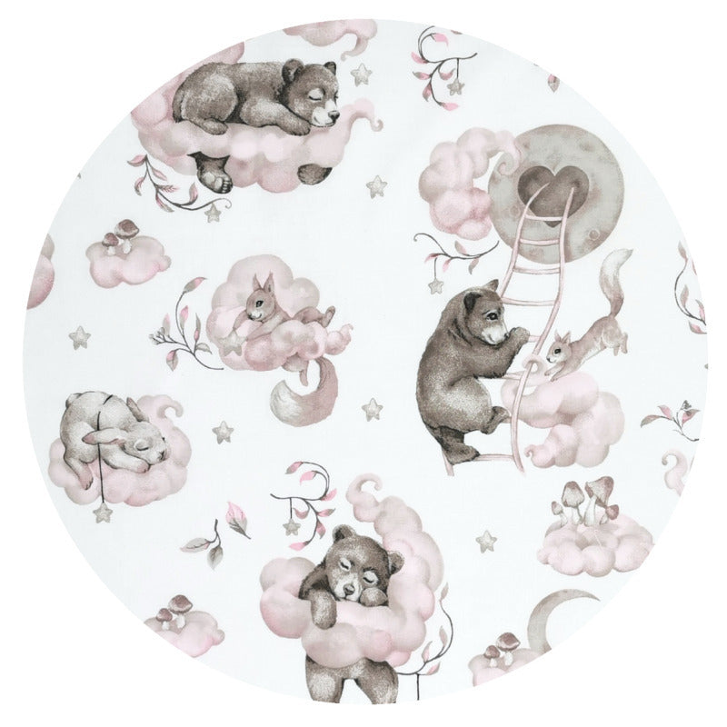 Cearceaf cu elastic Qmini 120x60 cm, Teddy Bear and Friends Pink – imagine 4