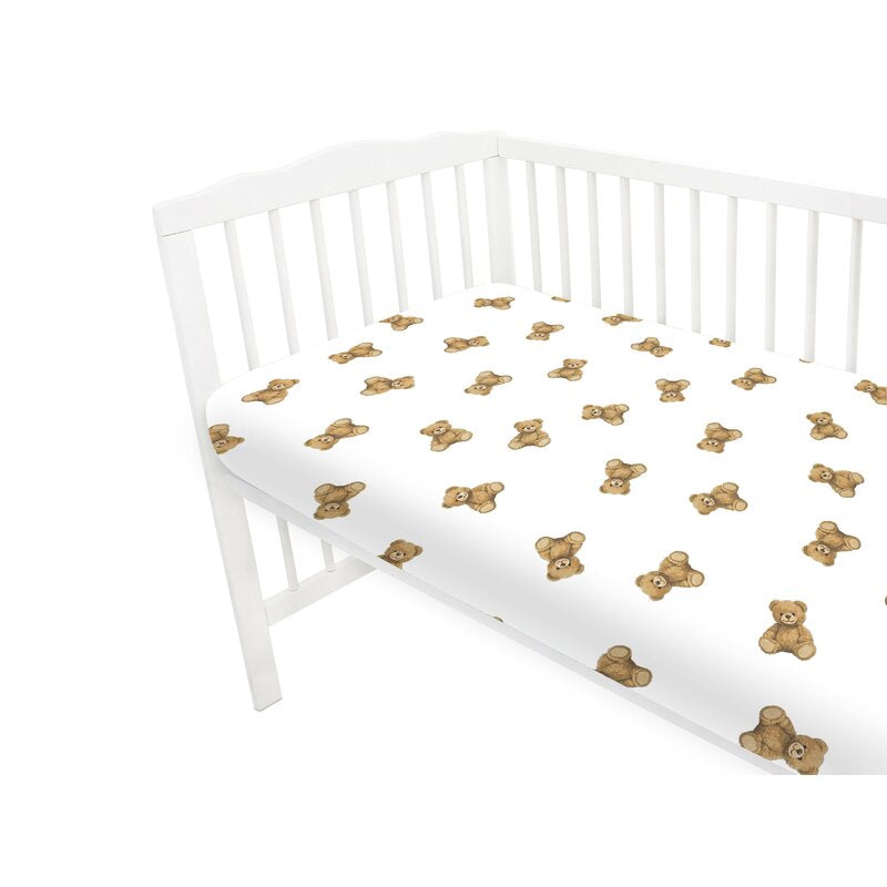 Cearceaf cu elastic, Qmini, Pentru patut 120X60 cm, Din bumbac certificat Oeko Tex Standard 100, Teddy Toys