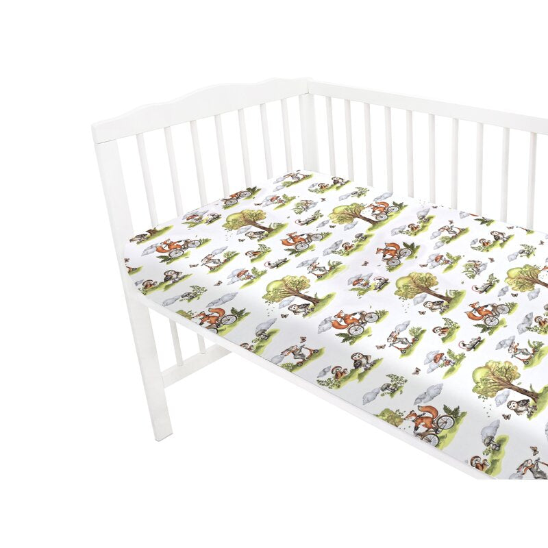 Cearceaf cu elastic, Qmini, Pentru patut 120X60 cm, Din bumbac certificat Oeko Tex Stard 100, Fox on bikes Natural