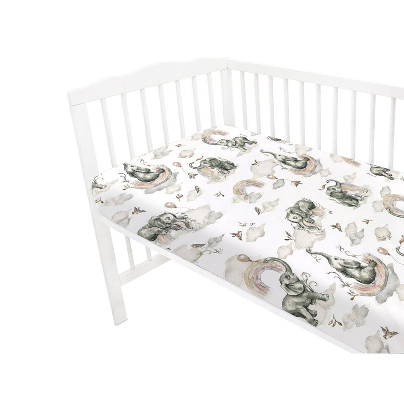 Cearceaf cu elastic Qmini 140x70 cm, Elephants on Rainbow – prezentare produs