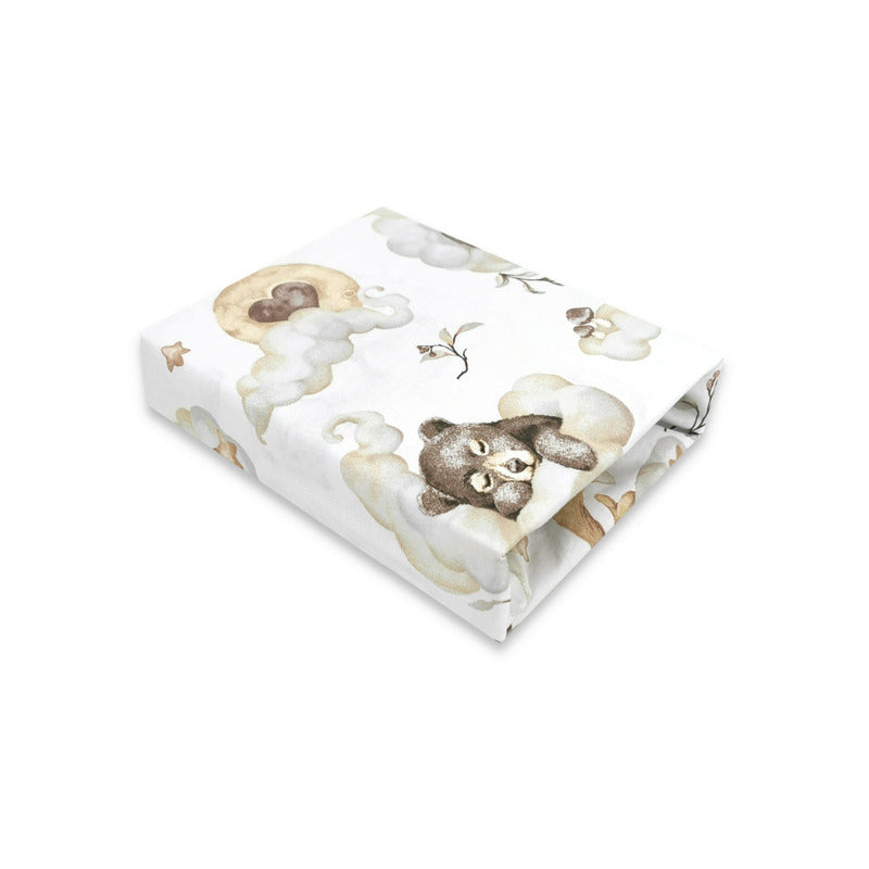 Cearceaf cu elastic Qmini 140x70 cm, Teddy Bear and Friends Beige – vedere produs