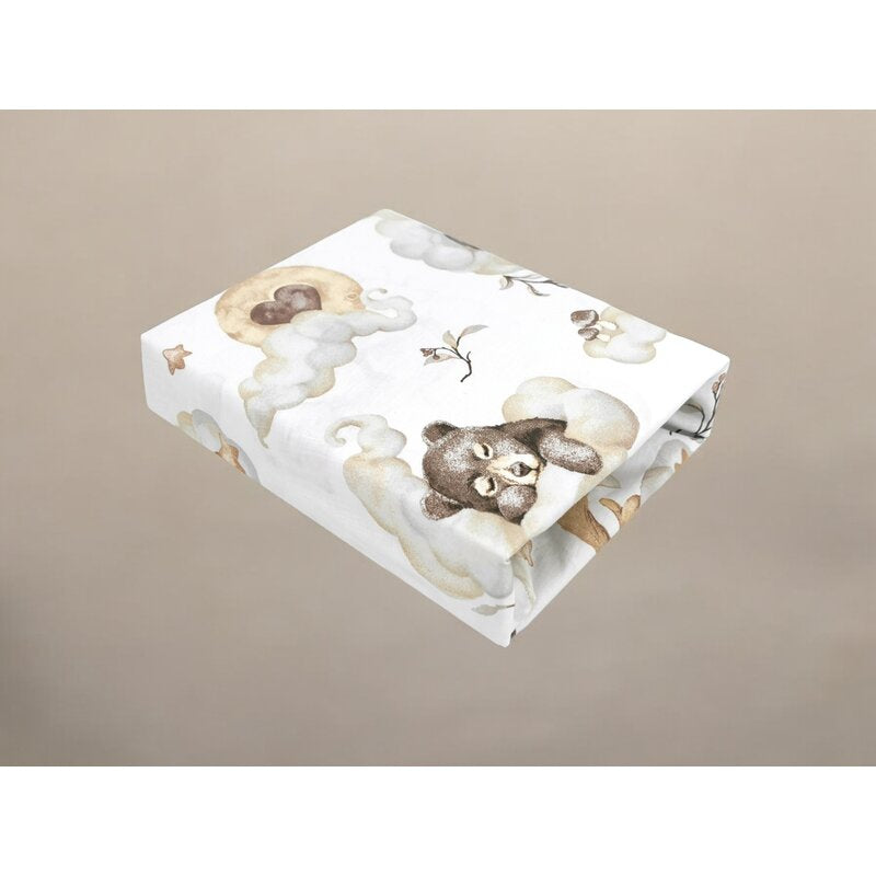 Cearceaf cu elastic Qmini 140x70 cm, Teddy Bear and Friends Beige – detaliu material