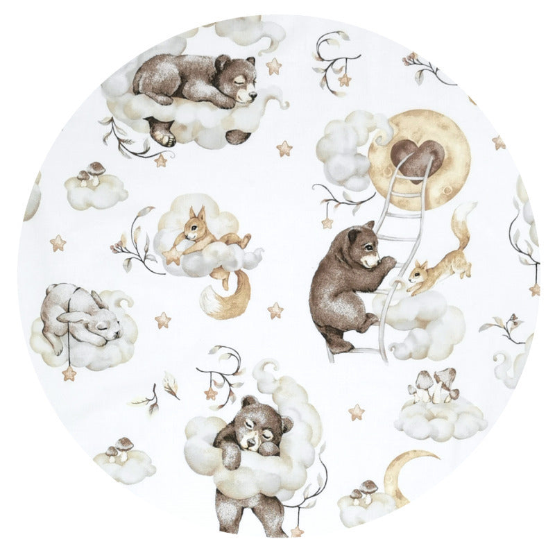 Cearceaf cu elastic, Qmini, Pentru patut 140X70 cm, Din bumbac certificat Oeko Tex Standard 100, Teddy Bear and Friends Beige