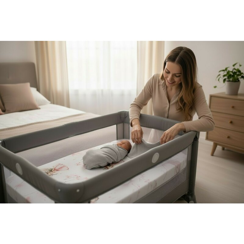 Cearceaf cu elastic Qmini Aurora 76x43 cm, Fairy Pink – imagine 7