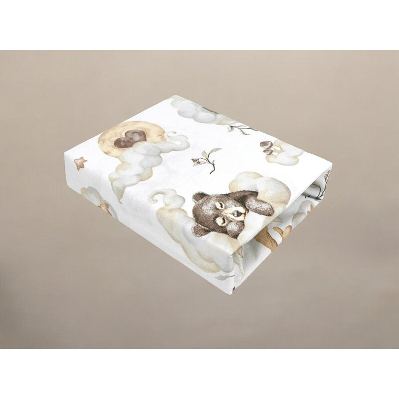 Cearceaf cu elastic Qmini Aurora 76x43 cm, Teddy Bear & Friends Beige – detaliu material