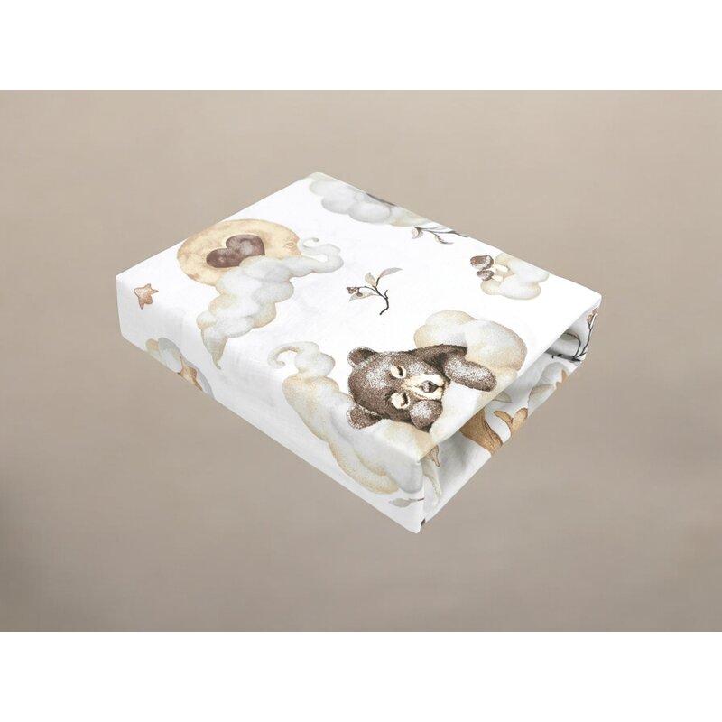 Cearceaf cu elastic Qmini Aurora 76x43 cm, Teddy Bear & Friends Beige – imagine 6