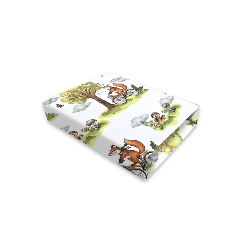 Cearceaf cu elastic Qmini Leonie 83x50 cm, Fox on bikes Natural – prezentare produs