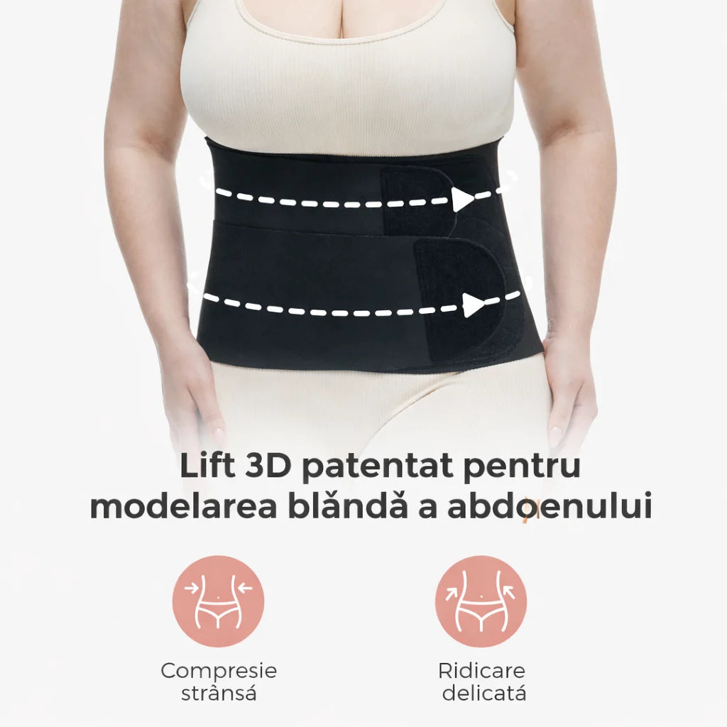 Centura abdominală postpartum pentru recuperare naturală și după cezariană cu ridicare 3D a abdomenului și suport ergonomic pentru spate Modelator pentru recuperare postoperatorie- Momcozy Ergowrap™ Postpartum Belly Band Oyster Pink marime M Petite