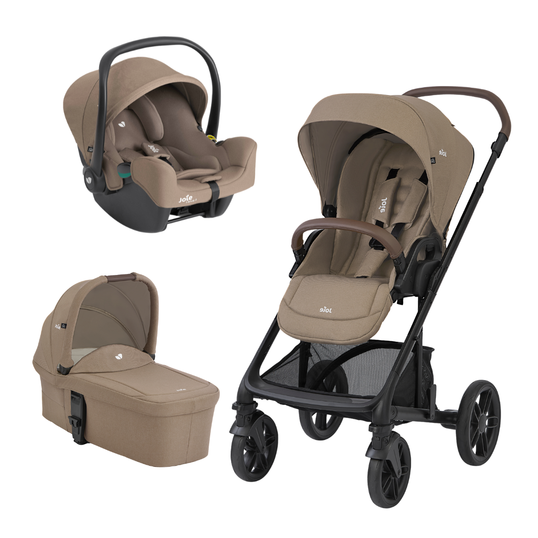 Cărucior 3 în 1 Joie Chrome 2 Cashew - Sistem Complet cu Landou și Scoică i-Snug