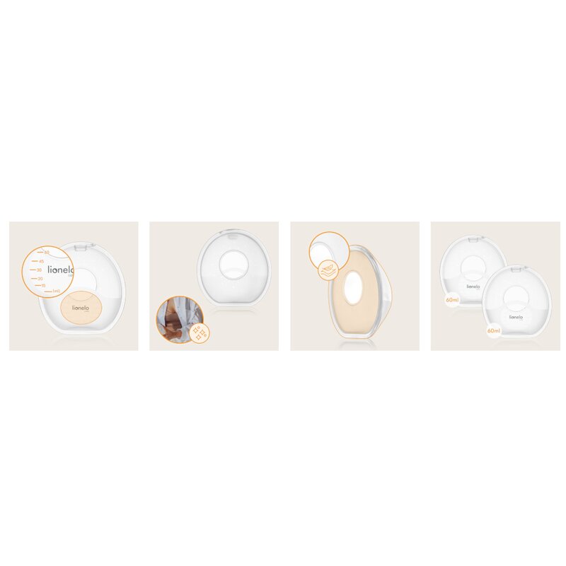 Colectoare san, Lionelo, 2 buc, 60 ml, fara BPA, Ergonomice, Compatibile cu orice sutien, Transparent