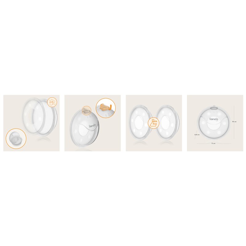 Colector de lapte, Lionelo, Milky, 2 buc, Se potriveste tuturor sutienelor, Cutie depozitare igienica inclusa, Fara bisfenol A, Capacitate 40 ml, Transparent